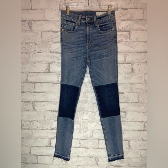 Rag and Bone Patch Work Color Block High Rise Skinny Distressed Hem Jeans - Picture 1 of 7